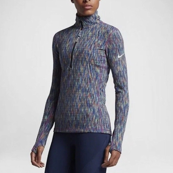 Nike Pro Hyperwarm Athletic Fit Multi-Color 1/4 Zip Pullover Thumbhole Women's L - Picture 1 of 11